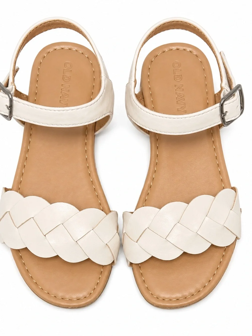 Old Navy Girls White Braided Sandals Ankle Strap Summer Shoes - Picture 1 of 4